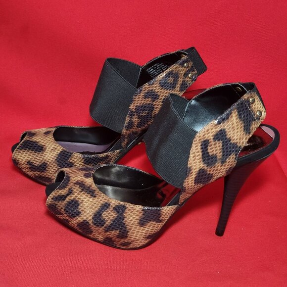 Simply Vera Strappy Leopard Print Stiletto Peep Toe Heel Shoes 8M - Picture 8 of 12